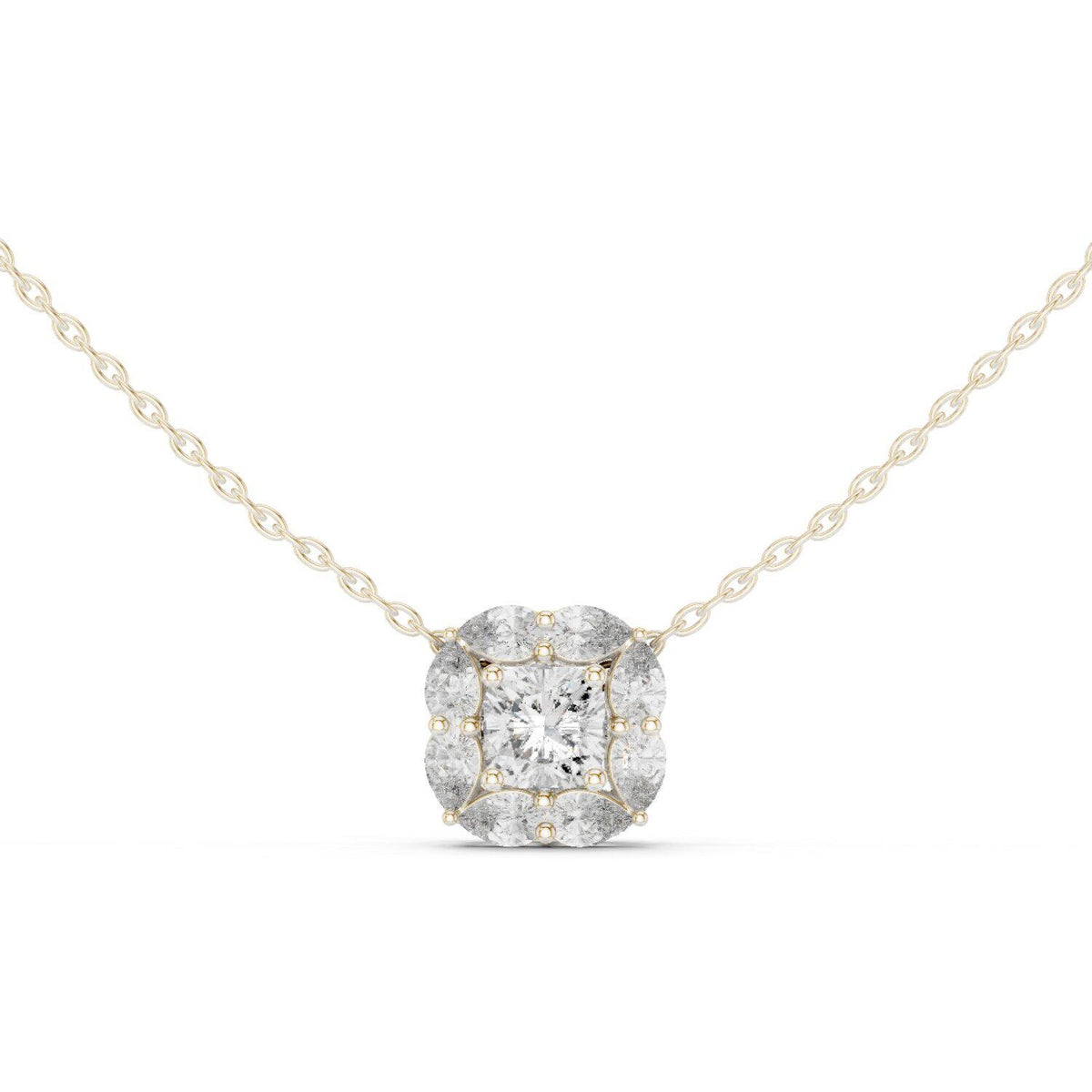 Princess Moissanite Marquise Frame Necklace – 925 Sterling Silver, 18K Gold Vermeil