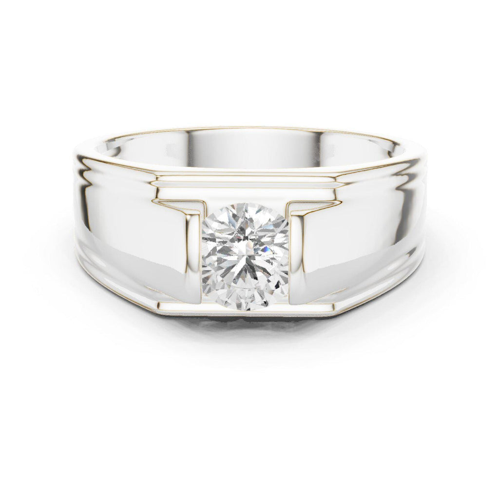 Men's Round Moissanite Ring with T-Bar Setting – 925 Sterling Silver, 18K Gold Vermeil