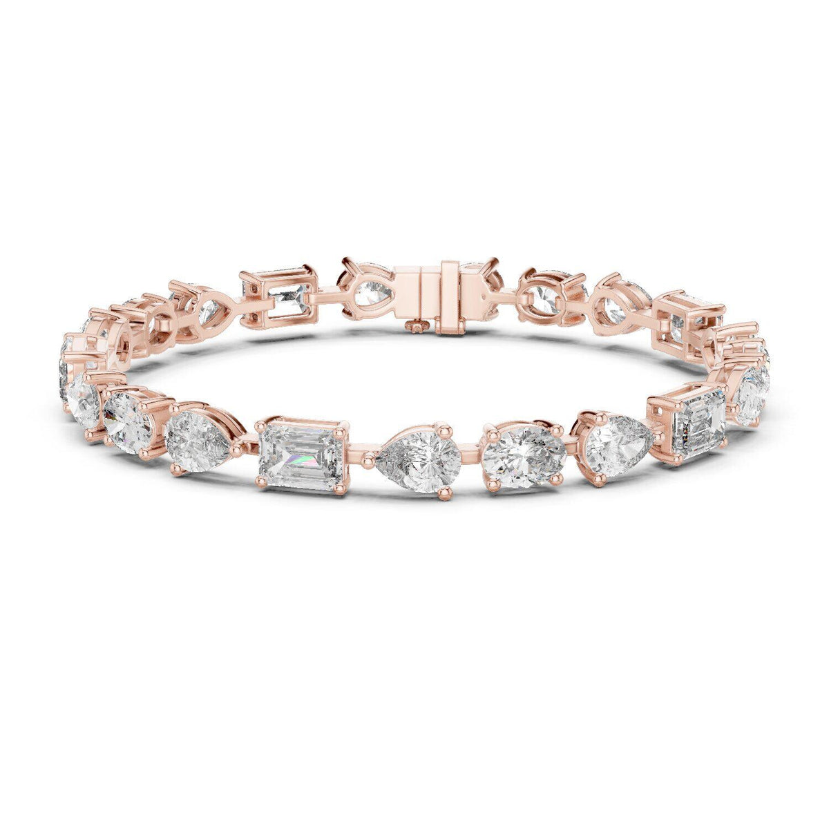 Emerald, Pear & Oval Moissanite Tennis Bracelet – 925 Sterling Silver, 18K Gold Vermeil