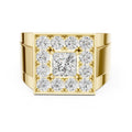 Men's Princess-Cut Moissanite Halo Signet Ring – 925 Sterling Silver, 18K Gold Vermeil