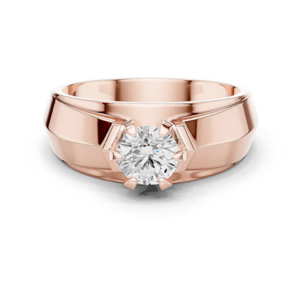 Men's Round Moissanite Ring, Split Angled Band – 925 Sterling Silver, 18K Gold Vermeil