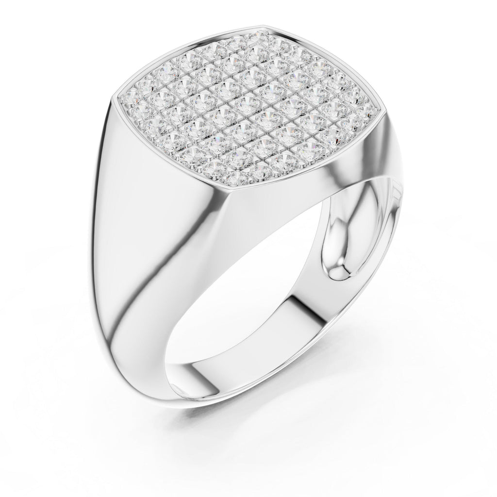 Men's Cushion-Shaped Pavé Moissanite Signet Ring – 925 Sterling Silver, 18K Gold Vermeil