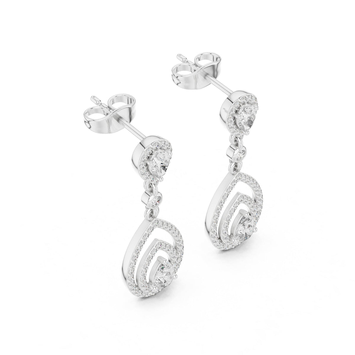Pear Moissanite Double-Teardrop Halo Drop Earrings – 925 Sterling Silver, 18K Gold Vermeil