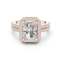 Radiant-Cut Moissanite Halo Ring with Triple-Row Pavé Band – 925 Sterling Silver, 18K Gold Vermeil