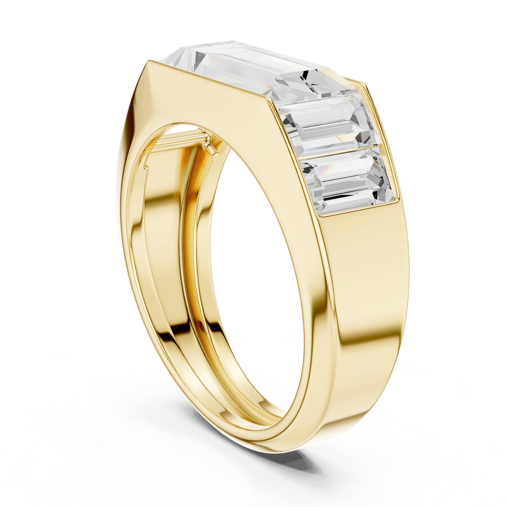 Men's Three-Stone Emerald-Cut Moissanite Ring – 925 Sterling Silver, 18K Gold Vermeil