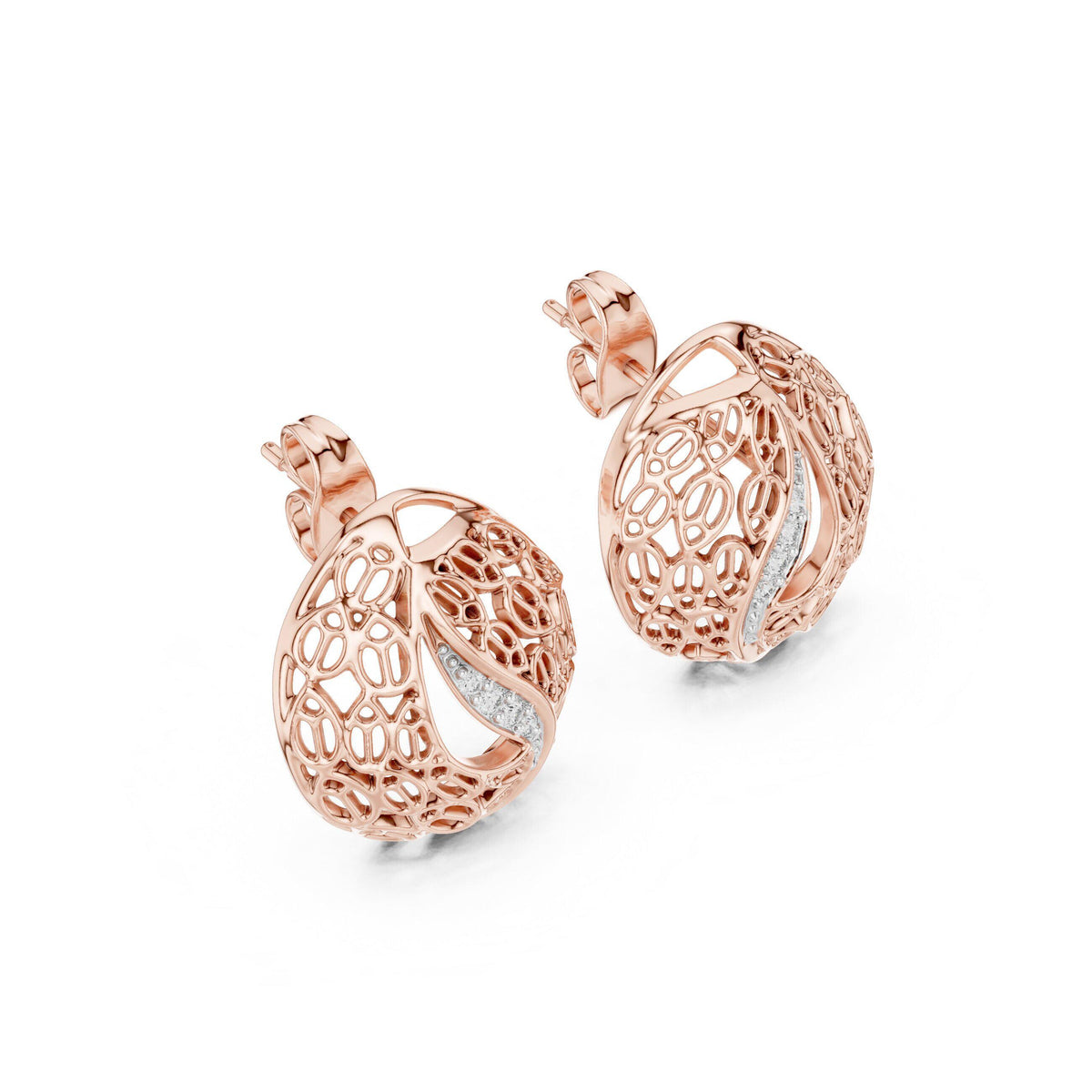 Moissanite Lattice Dome Stud Earrings – 925 Sterling Silver, 18K Gold Vermeil