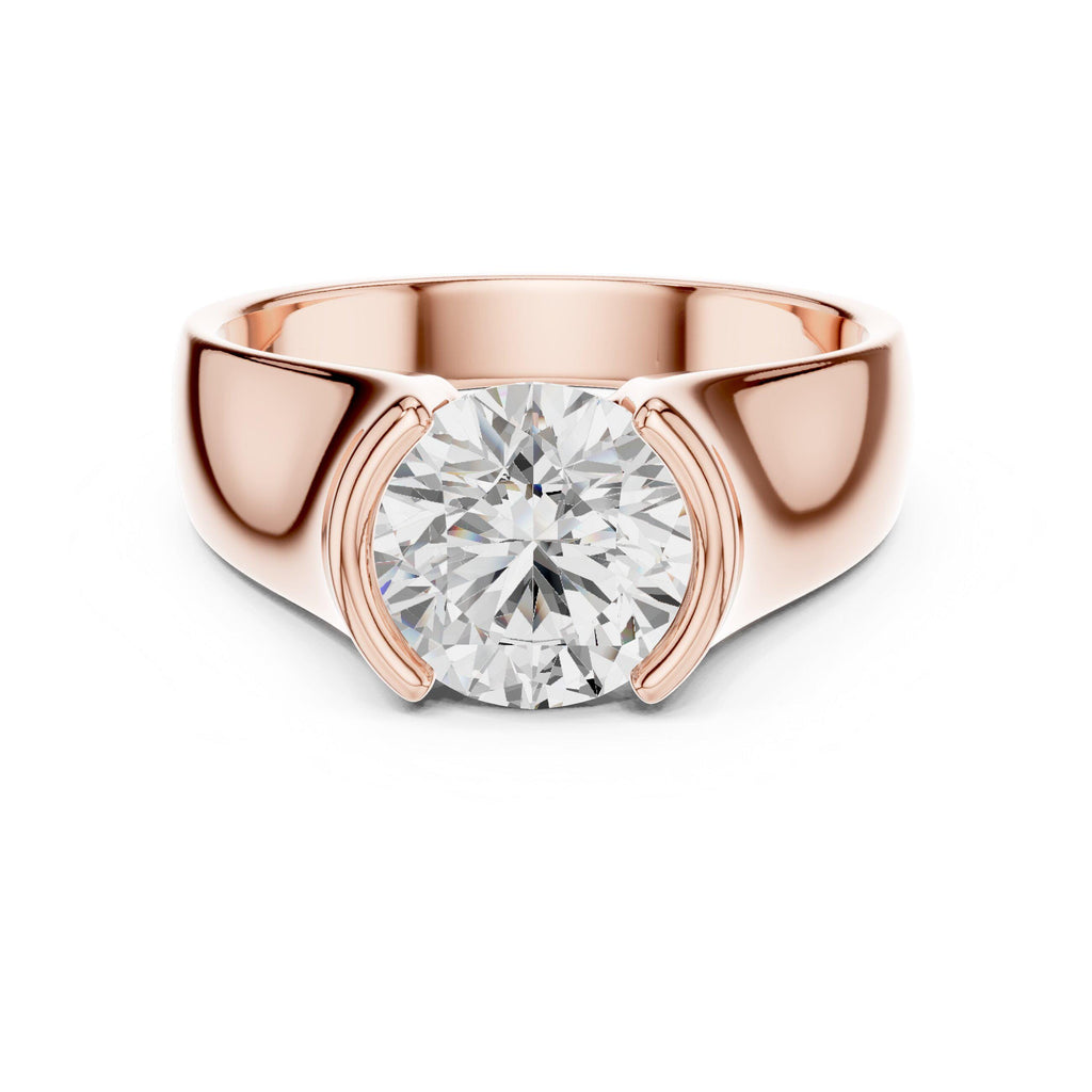 Men's Large Round Moissanite Solitaire Ring, Tapered Band – 925 Sterling Silver, 18K Gold Vermeil