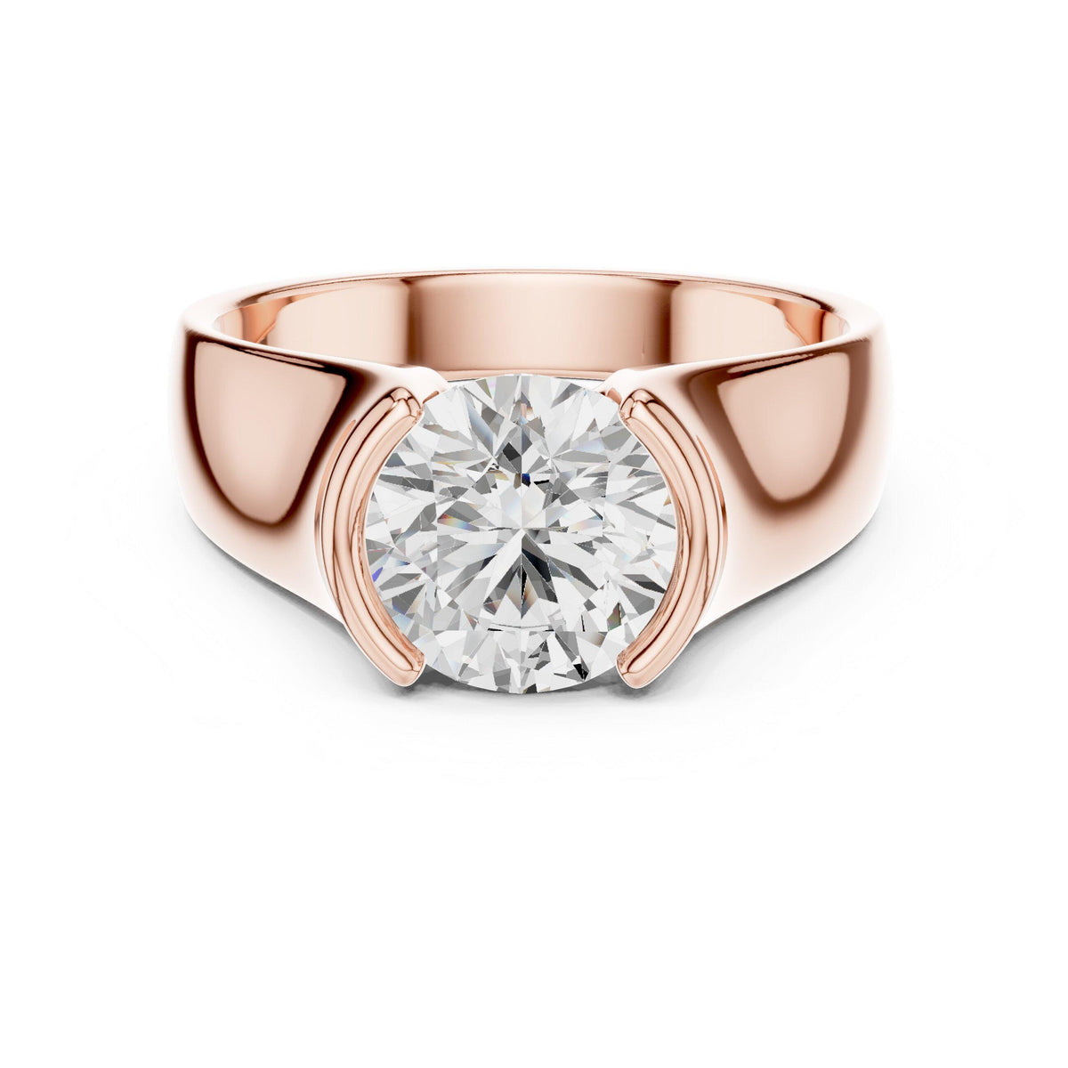 Men's Large Round Moissanite Solitaire Ring, Tapered Band – 925 Sterling Silver, 18K Gold Vermeil