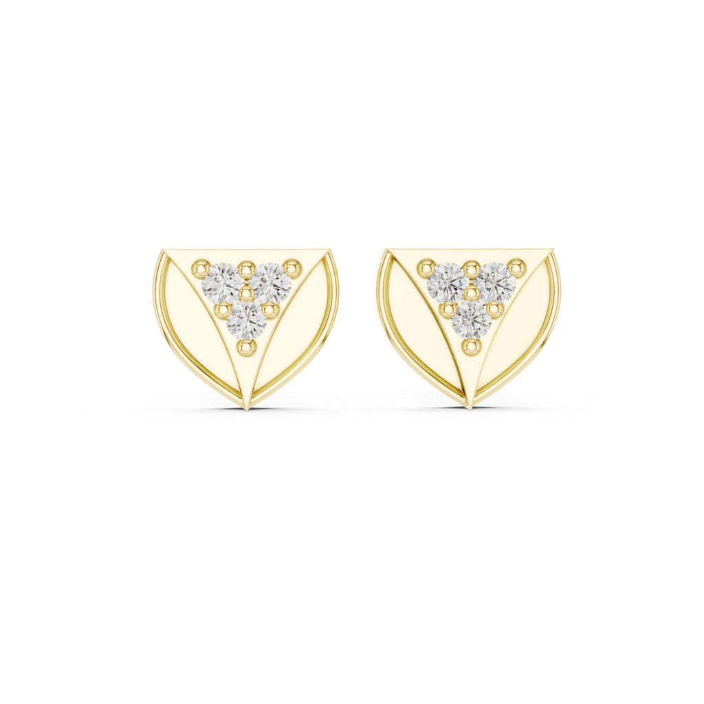 Moissanite Trio Shield Stud Earrings – 925 Sterling Silver, 18K Gold Vermeil
