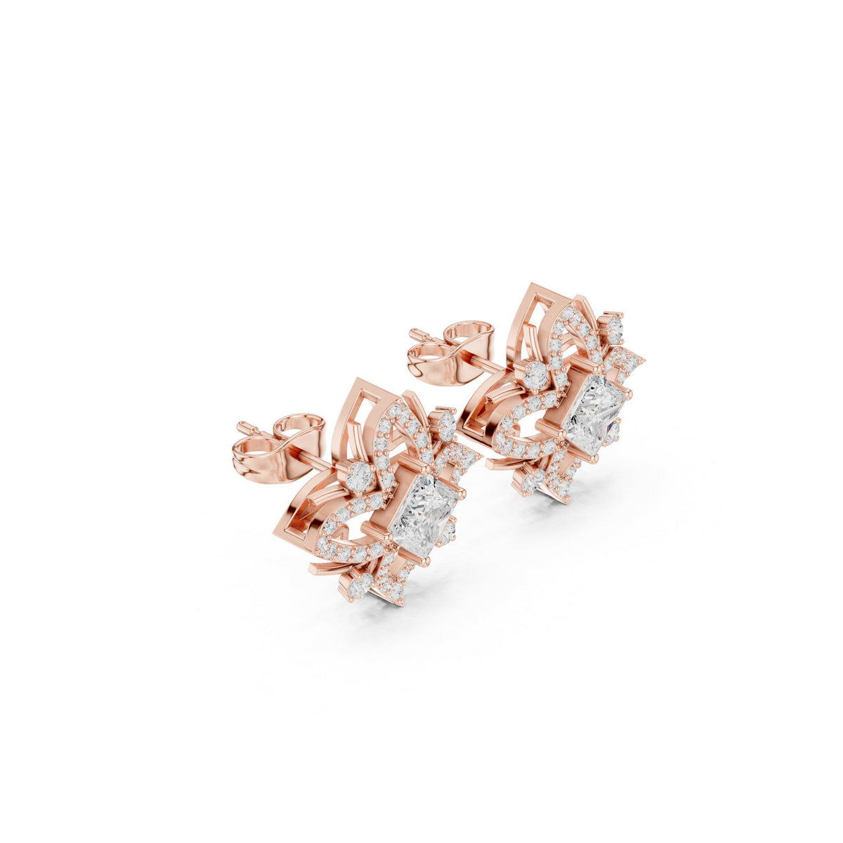Marquise Moissanite Compass Star Stud Earrings – 925 Sterling Silver, 18K Gold Vermeil