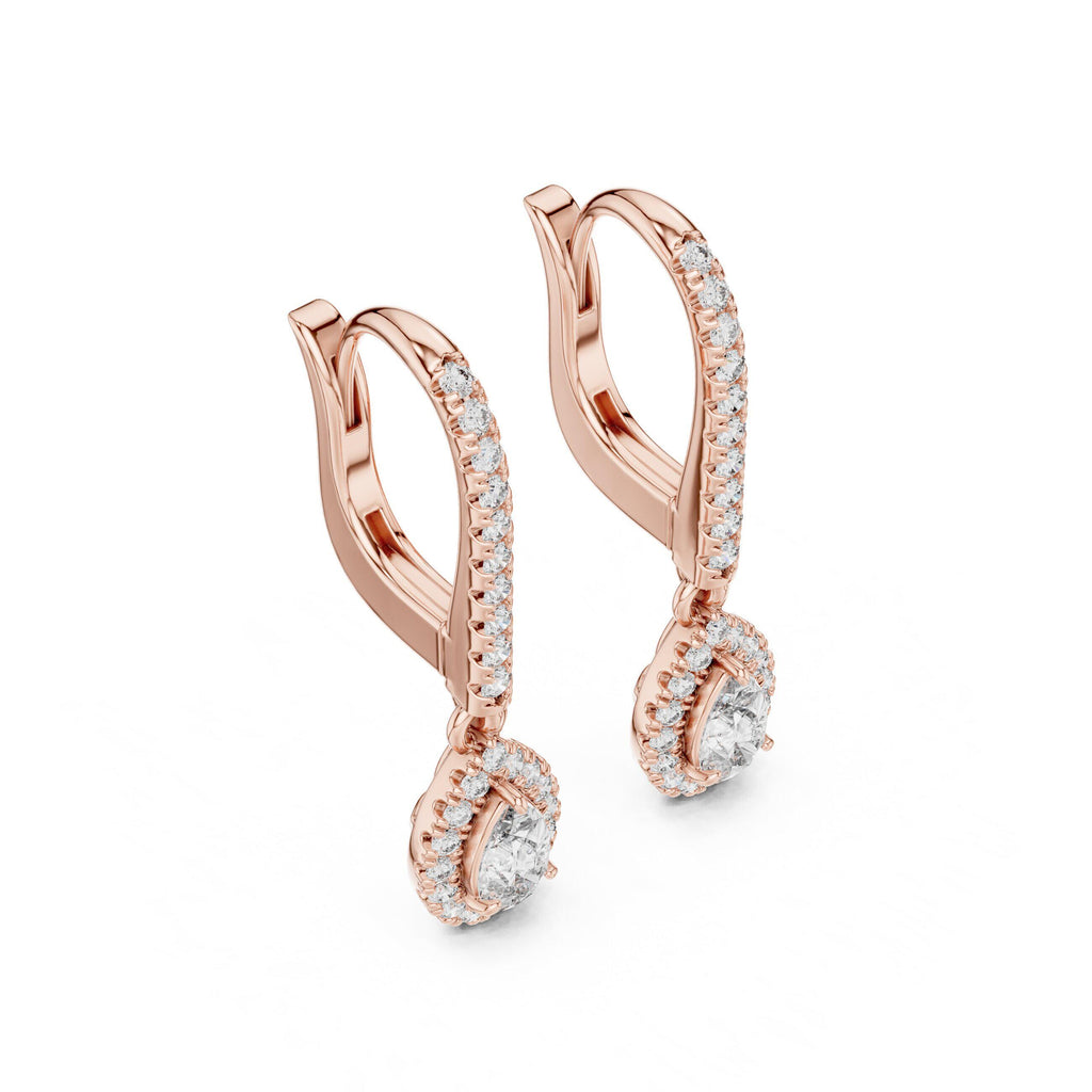 Pear Moissanite Halo Lever Drop Earrings – 925 Sterling Silver, 18K Gold Vermeil
