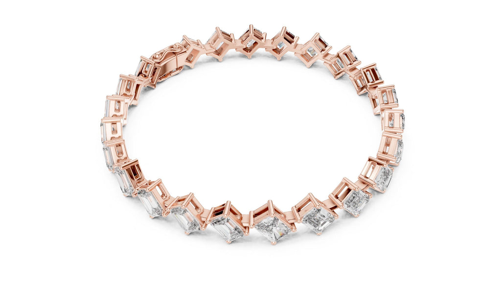 Tilted Emerald-Cut Moissanite Tennis Bracelet – 925 Sterling Silver, 18K Gold Vermeil