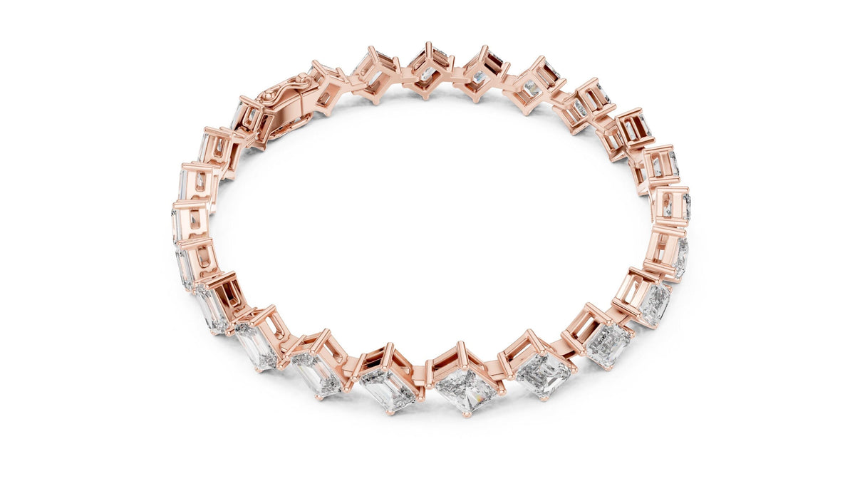 Tilted Emerald-Cut Moissanite Tennis Bracelet – 925 Sterling Silver, 18K Gold Vermeil