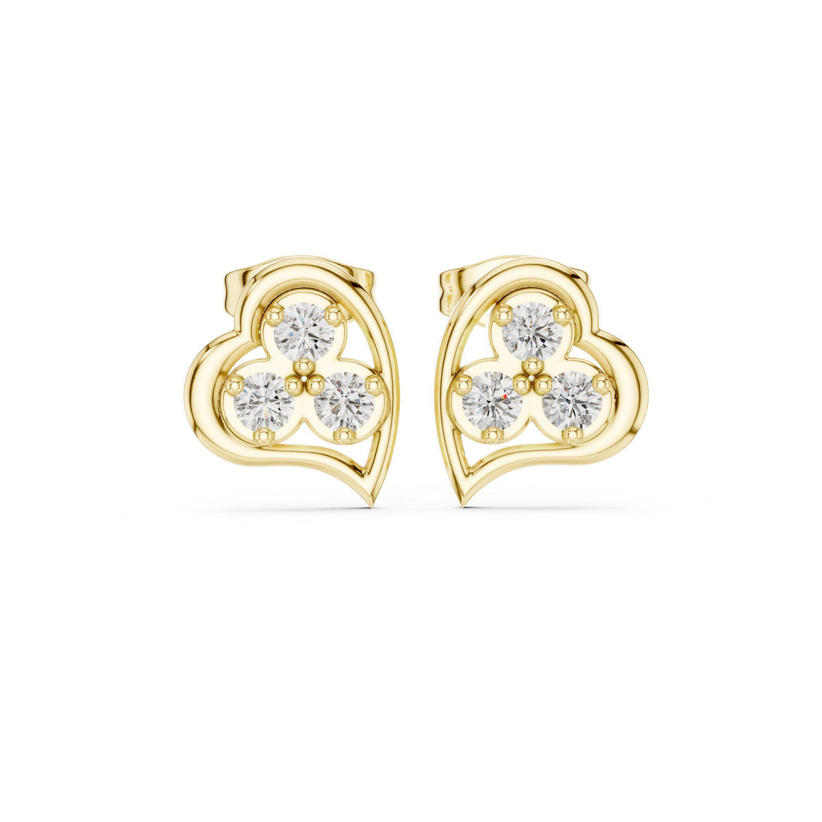 Moissanite Heart Trio Stud Earrings – 925 Sterling Silver, 18K Gold Vermeil