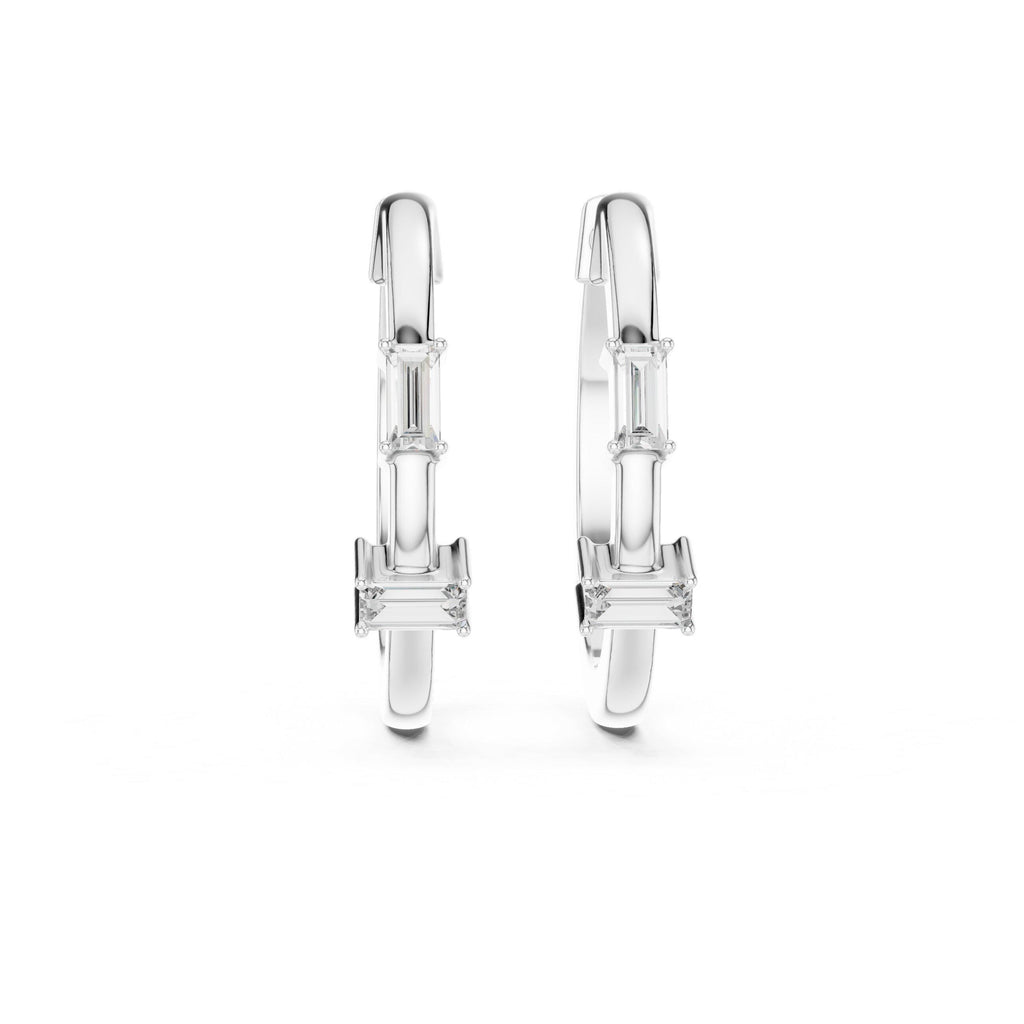 Baguette Moissanite Station Hoop Earrings – 925 Sterling Silver, 18K Gold Vermeil