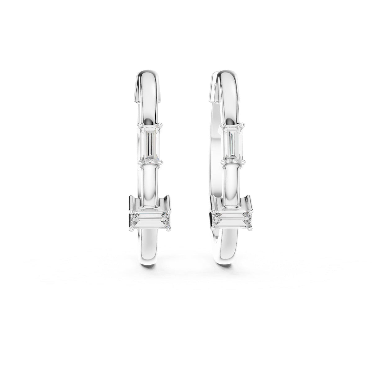 Baguette Moissanite Station Hoop Earrings – 925 Sterling Silver, 18K Gold Vermeil