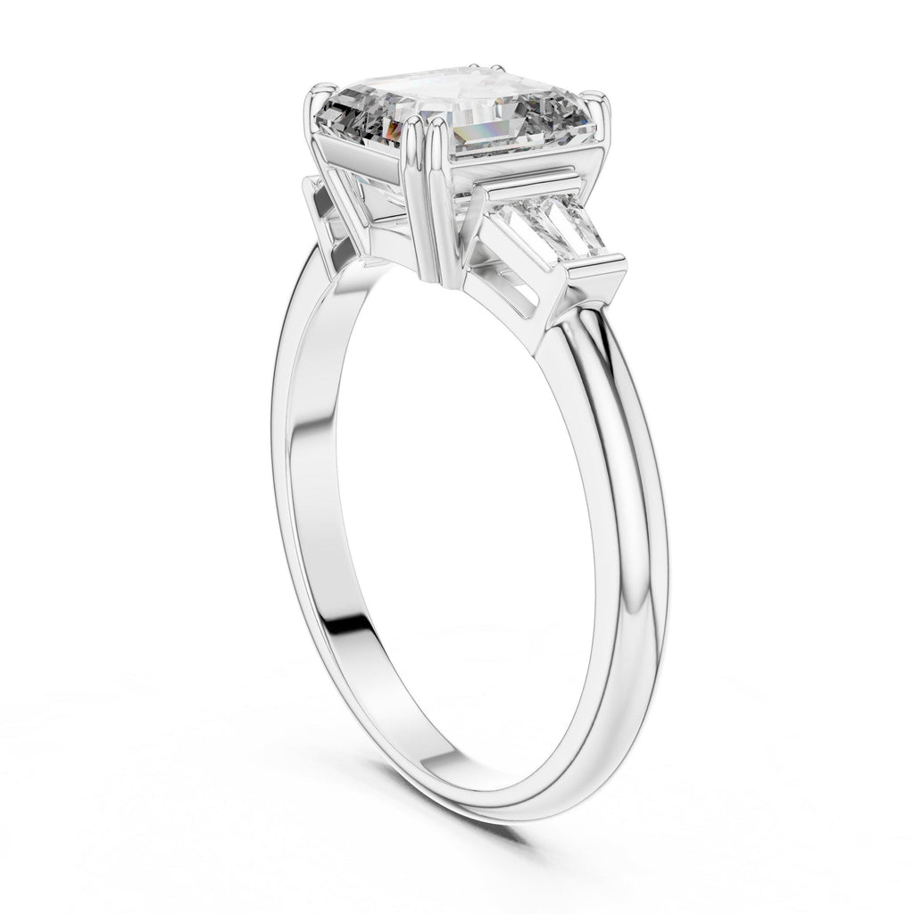 Square-Cut Moissanite Three-Stone Ring with Baguette Sides – 925 Sterling Silver, 18K Gold Vermeil