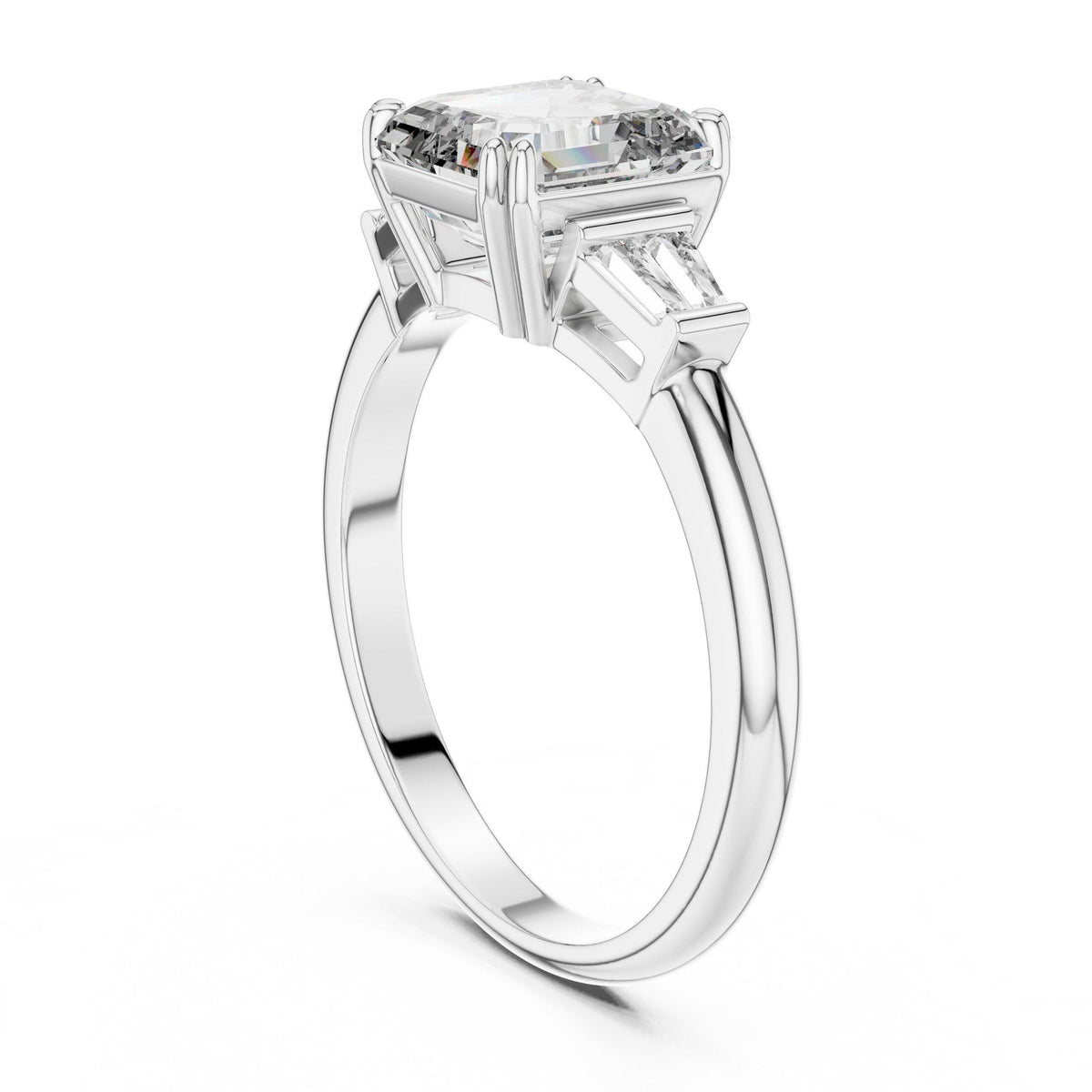 Square-Cut Moissanite Three-Stone Ring with Baguette Sides – 925 Sterling Silver, 18K Gold Vermeil