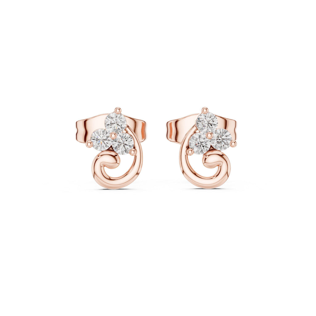 Moissanite Trio Swirl Stud Earrings – 925 Sterling Silver, 18K Gold Vermeil