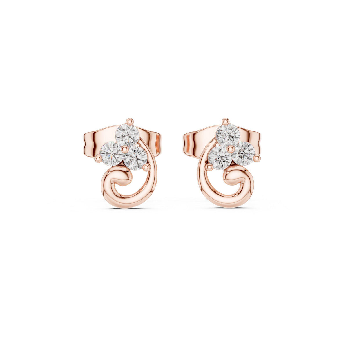 Moissanite Trio Swirl Stud Earrings – 925 Sterling Silver, 18K Gold Vermeil