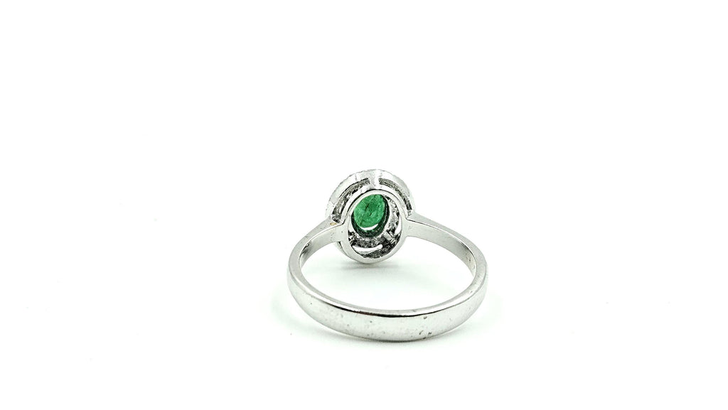 Oval Emerald Diamond-Halo Ring – 925 Sterling Silver, 18K White Gold Vermeil