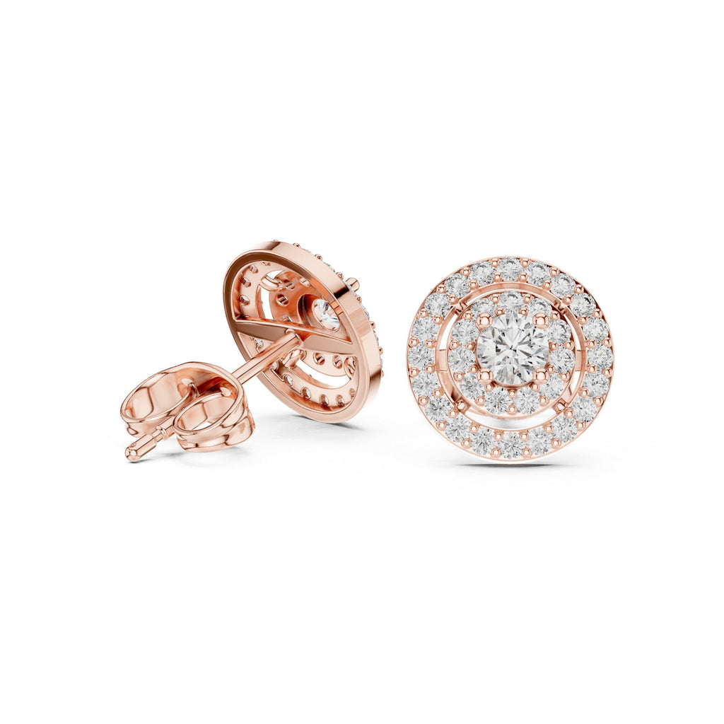 Round Moissanite Double-Halo Stud Earrings – 925 Sterling Silver, 18K Gold Vermeil