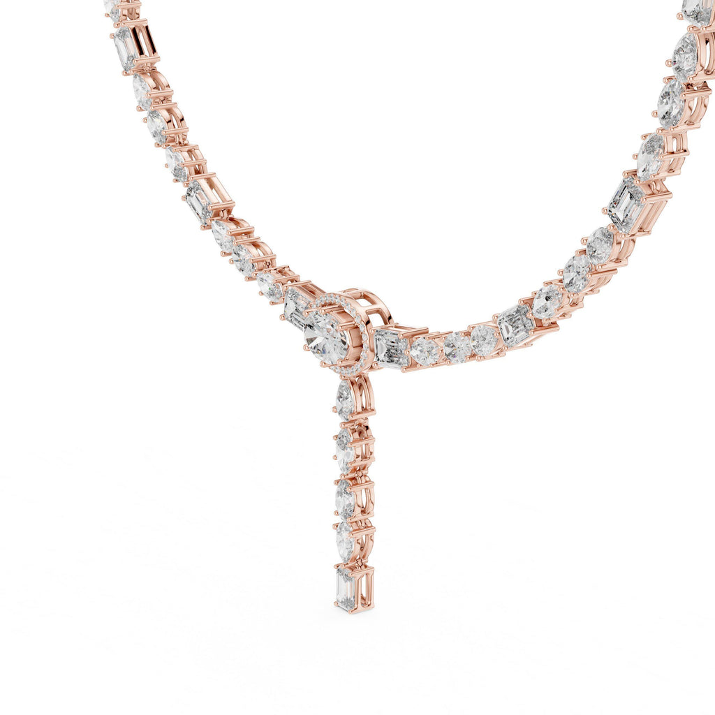 Mixed-Cut Moissanite Lariat Tennis Necklace – 925 Sterling Silver, 18K Gold Vermeil