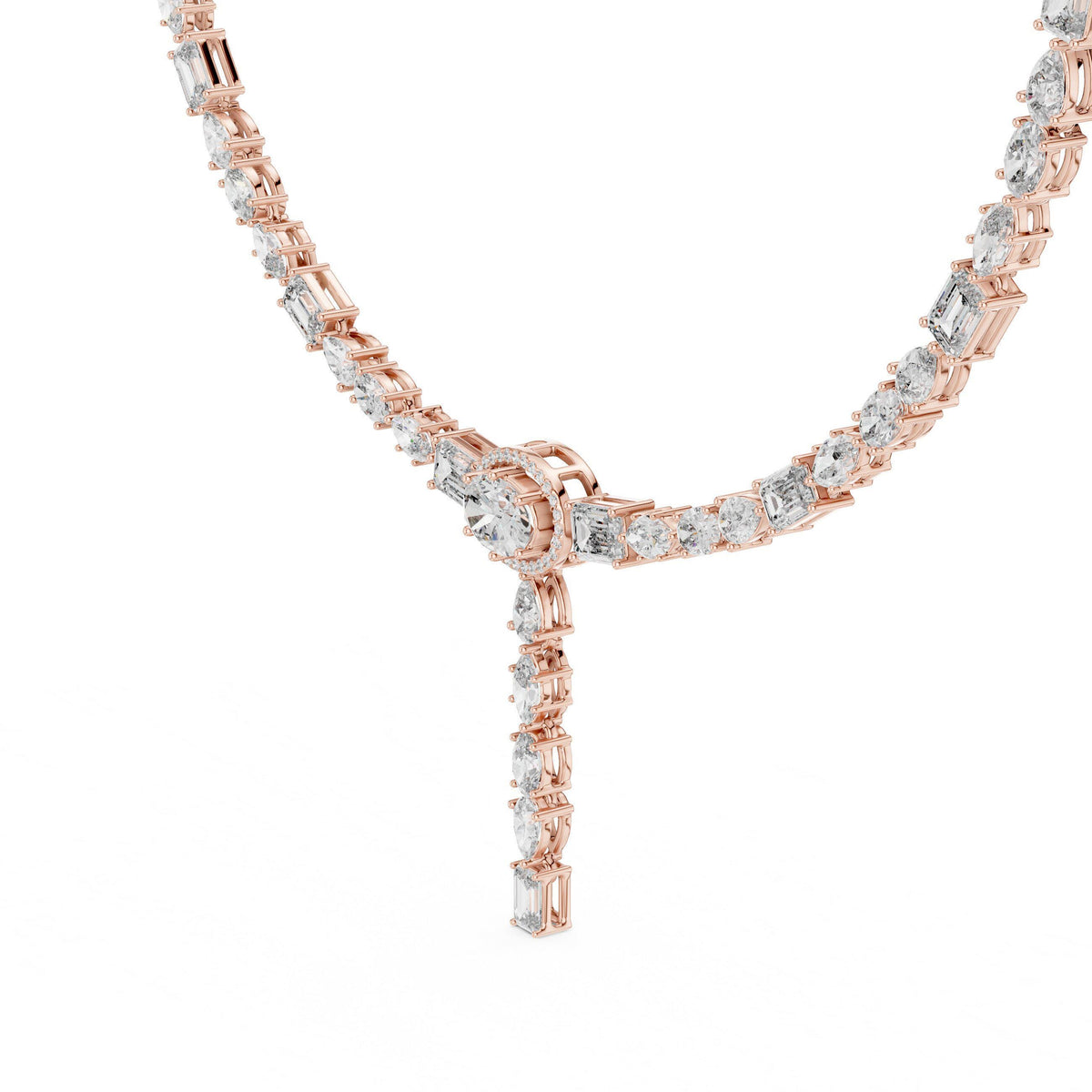Mixed-Cut Moissanite Lariat Tennis Necklace – 925 Sterling Silver, 18K Gold Vermeil