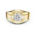 Men's Round Moissanite Signet Ring with Stepped Shoulders – 925 Sterling Silver, 18K Gold Vermeil