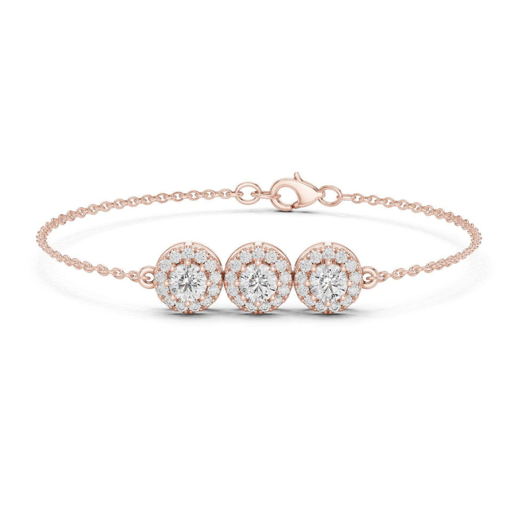 Triple-Halo Round Moissanite Bracelet – 925 Sterling Silver, 18K Gold Vermeil