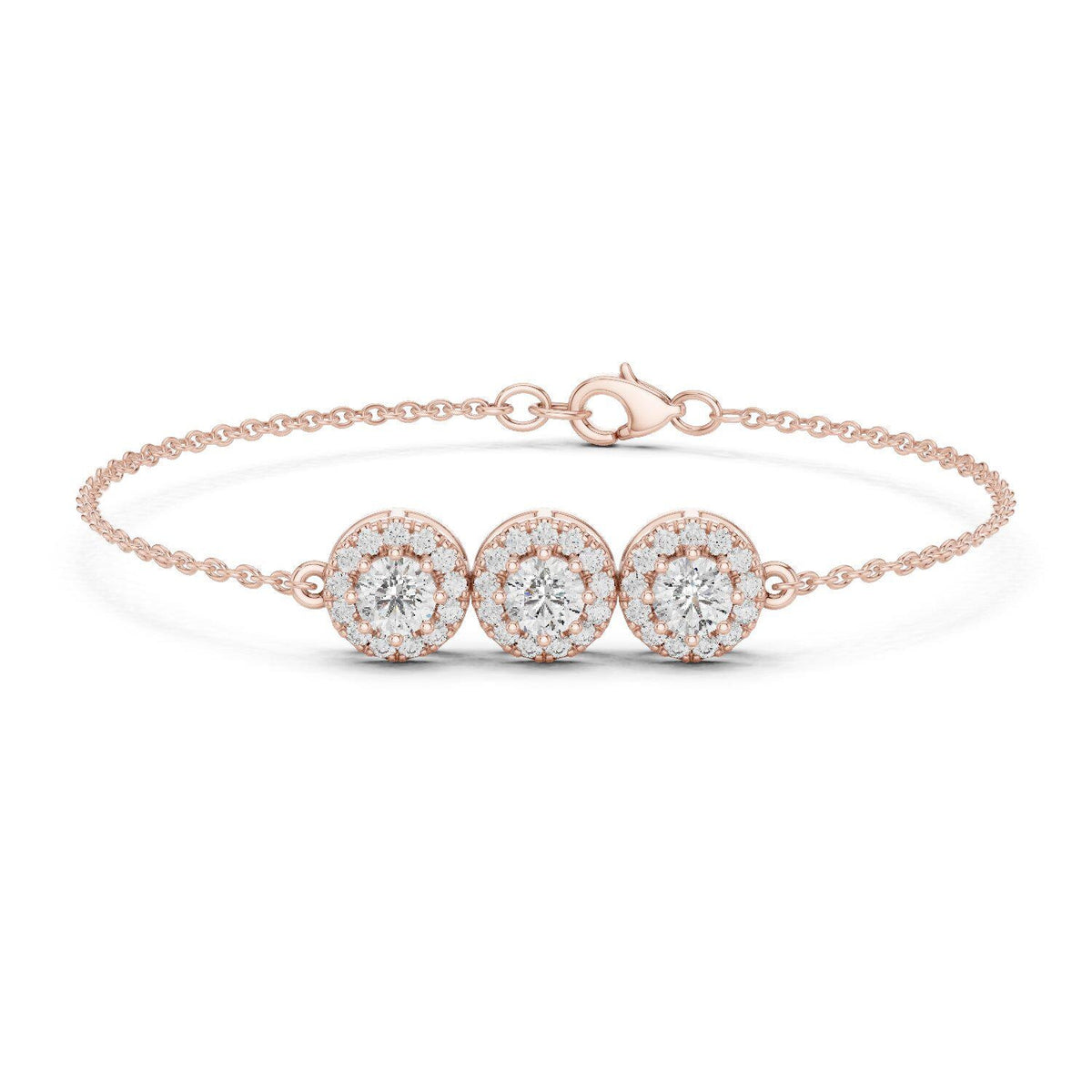 Triple-Halo Round Moissanite Bracelet – 925 Sterling Silver, 18K Gold Vermeil