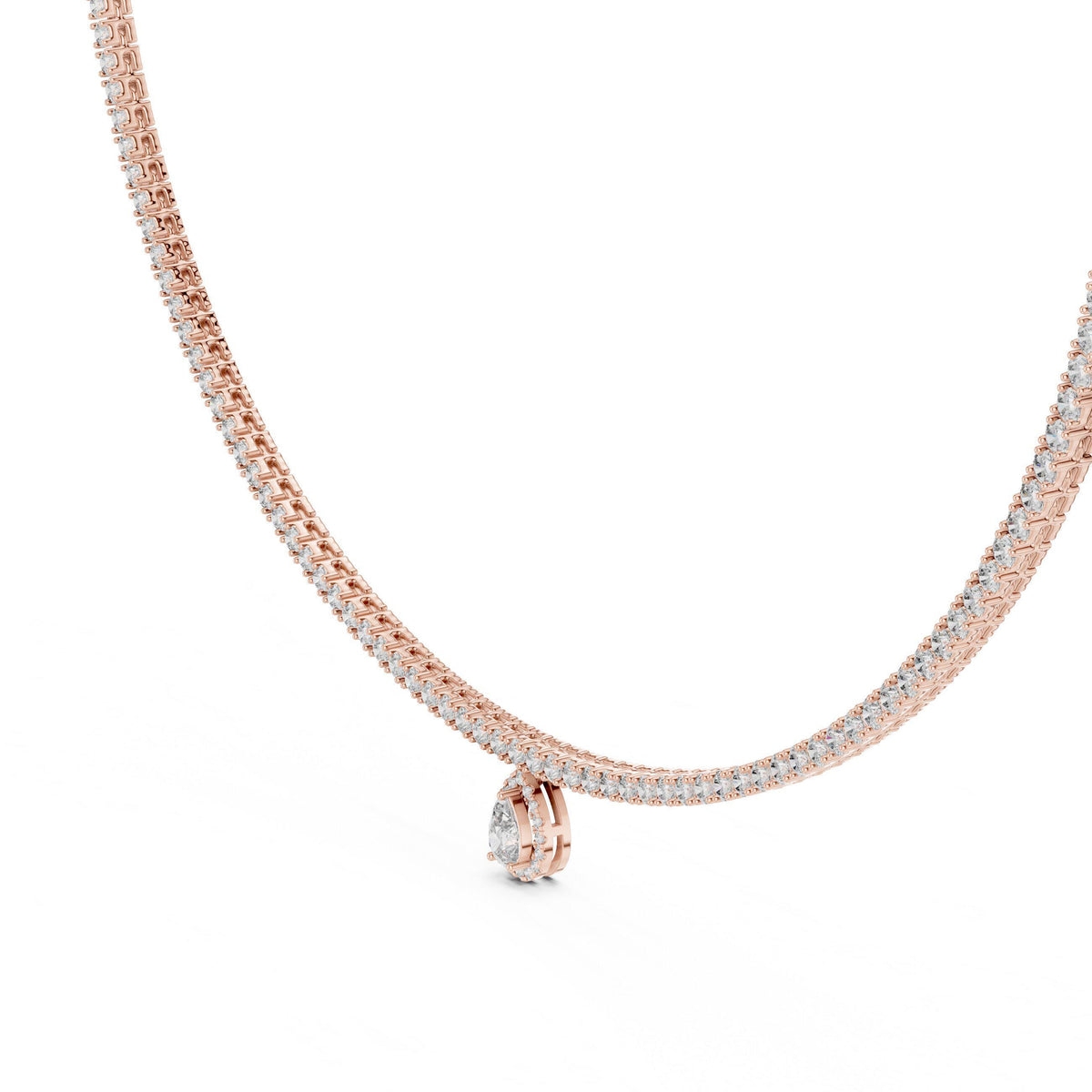 Pear Moissanite Drop Tennis Necklace – 925 Sterling Silver, 18K Gold Vermeil