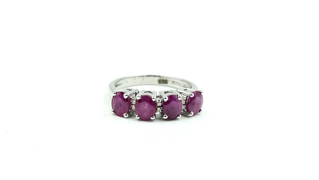 Four-Stone Ruby Band Ring – 925 Sterling Silver, 18K White Gold Vermeil