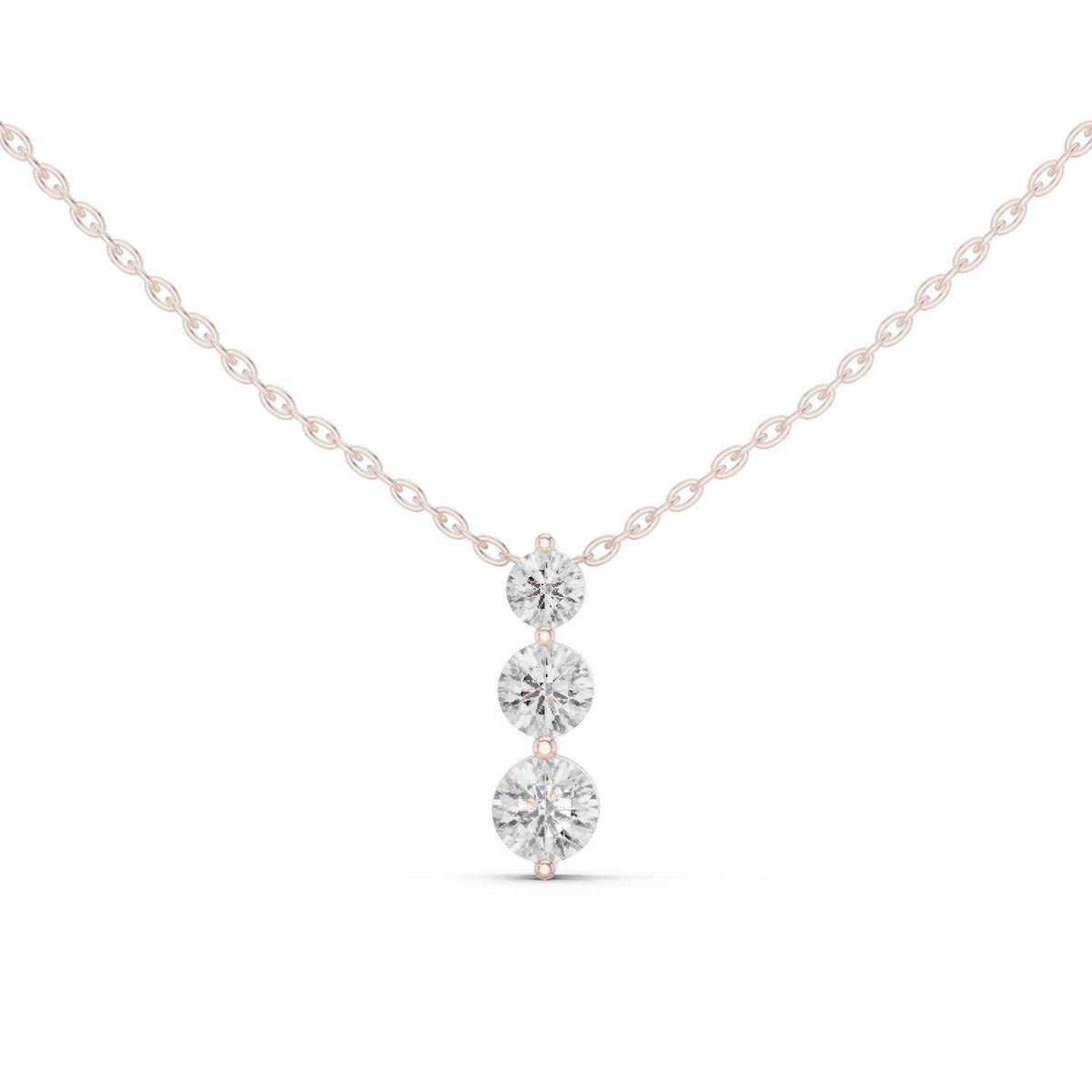 Round Moissanite Two-Stone Vertical Drop Necklace – 925 Sterling Silver, 18K Gold Vermeil