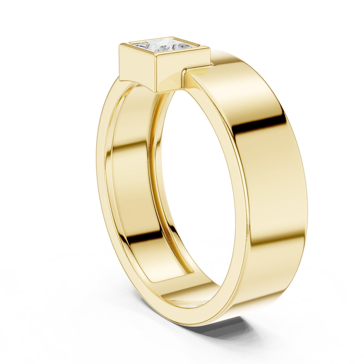 Men's Princess-Cut Moissanite Ring, Wide Flat Band – 925 Sterling Silver, 18K Gold Vermeil