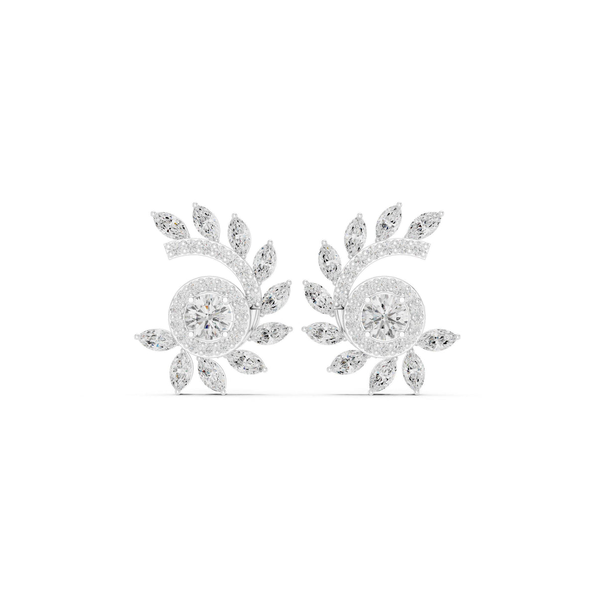 Marquise Moissanite Sunburst Spray Stud Earrings – 925 Sterling Silver, 18K Gold Vermeil
