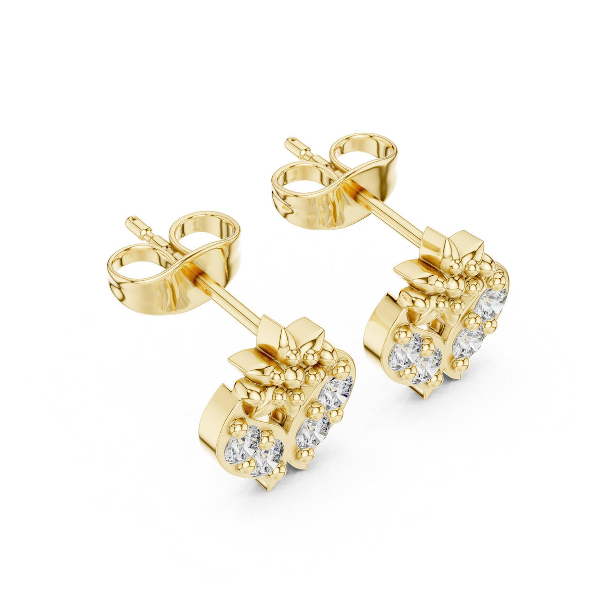 Moissanite Ornate Dome Stud Earrings – 925 Sterling Silver, 18K Gold Vermeil