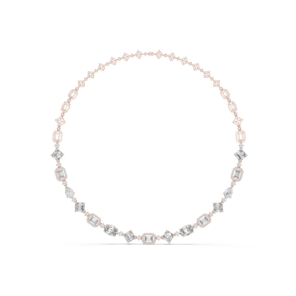 Mixed-Cut Moissanite Halo Station Necklace – 925 Sterling Silver, 18K Gold Vermeil